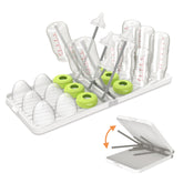 YOTIME baby bottle drying rack with drainer shows space-saving foldable design.