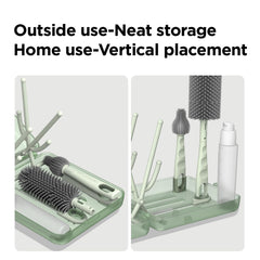 YOTIME Travel Bottle Brush Set in-use demonstrates dishwasher-safe components for easy cleanup.