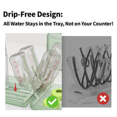 YOTIME Travel Bottle Brush Set leak-proof drip-tray keeps counters dry during drying.