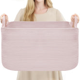YOUDENOVA rectangle laundry hamper pink front view highlights 75L capacity for blankets and towels