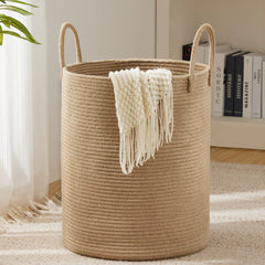 YOUDENOVA jute rope woven laundry hamper close-up shows natural texture for eco-friendly storage.