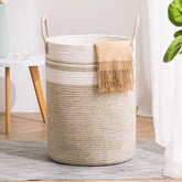 YOUDENOVA woven rope laundry hamper shows tall natural design for bedroom organization
