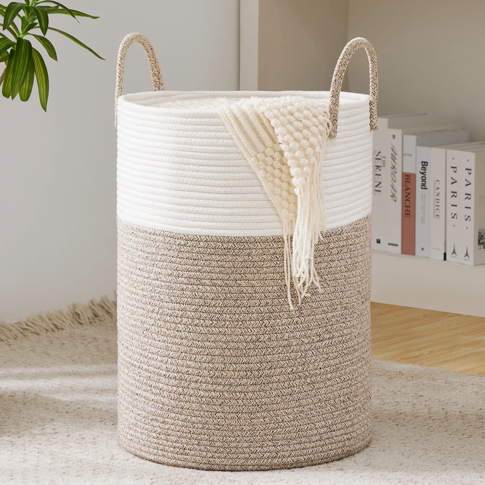 YOUDENOVA woven rope laundry hamper basket—natural material, stylish storage.