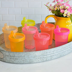 Youngever durable pink plastic sippy cups offer safe, break resistant use for toddlers.
