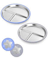 YOUXIU suction-base blue plate on high chair tray keeps meals tidy