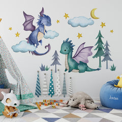Yovkky Baby Dragon wall decals forest scene enhances playful nursery ambiance.