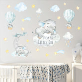 Yovkky blue watercolor boy elephant wall decal on nursery wall for dreamy DIY decoration