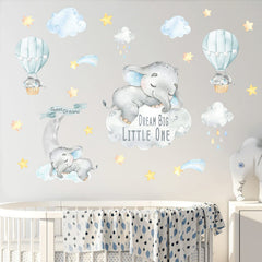 Yovkky blue watercolor boy elephant wall decal on nursery wall for dreamy DIY decoration