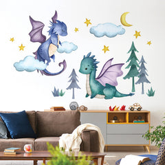 Yovkky Dragon wall stickers feature clouds for a dreamy ceiling-to-floor scene.