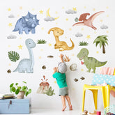 Yovkky watercolor dinosaur wall decals featuring dino and volcano spark imaginative play.