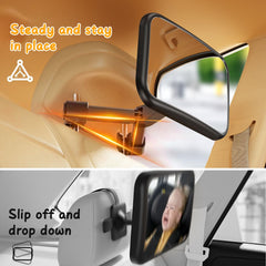 YOVKOK car baby mirror with 360° rotation helps adjust angle to watch baby easily.