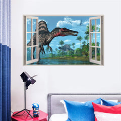 YOWOCAL 3D Watercolour dinosaur scene dreamily decorates kids' rooms.