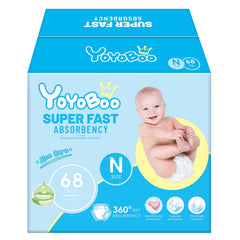 YOYOBOO newborn diaper packaging shows a 68-count box for easy stocking