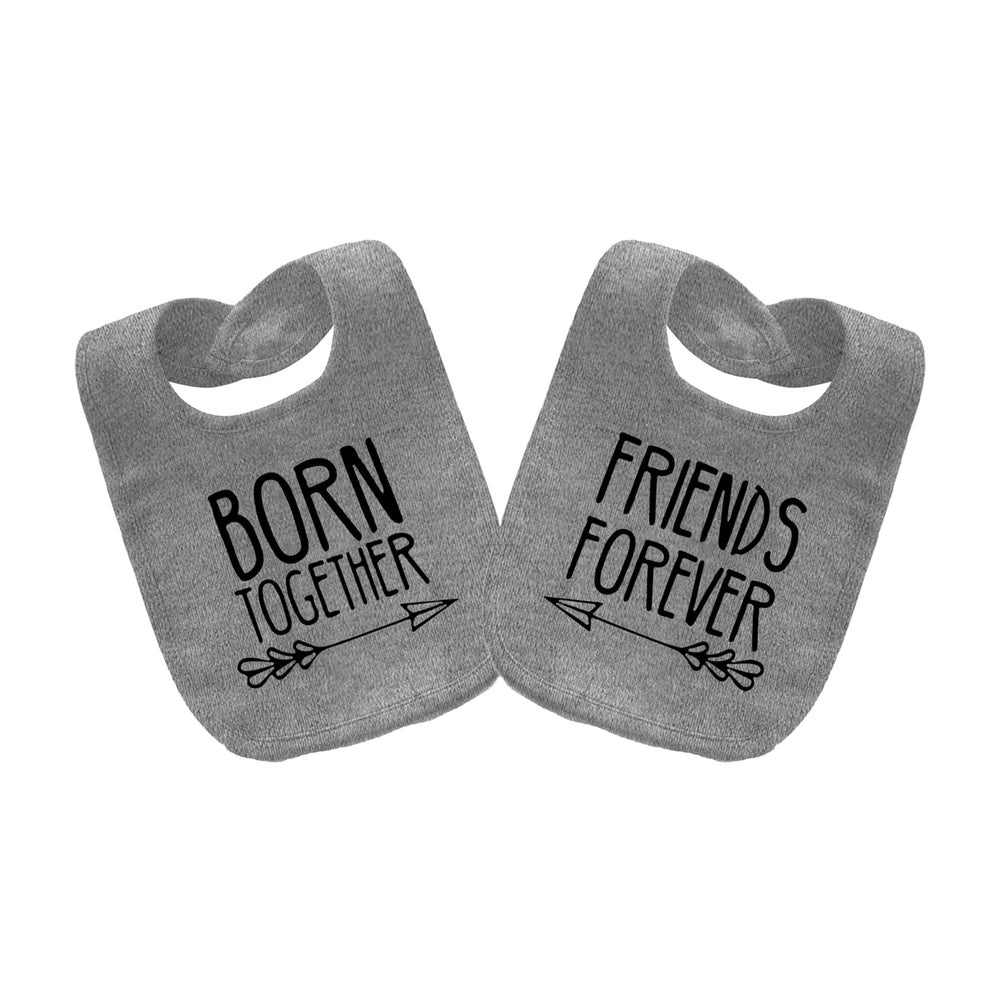 YSCULBUTOL baby twins bibs Born Together Forever graphic on grey fabric aids quick gift-giving