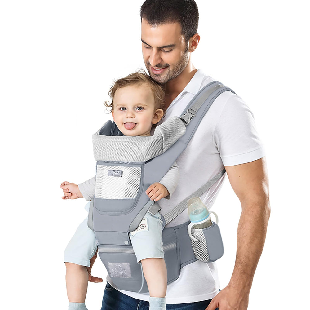 YSSKTC baby carrier displays ergonomic hip seat for a secure, comfortable carry.