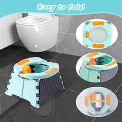 Yszawmx portable potty travel chair folded in its compact bag for travel convenience.