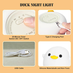 YuanDian Dodo Duck LED night light sits on a bedside table providing gentle illumination.