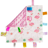 Yufiova Pink Baby Taggies Blanket close-up velvet texture for soothing sensory play.