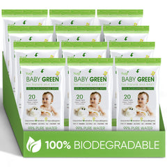 Yugi Baby Green Wipes Travel Pack front view for on-the-go cleaning.
