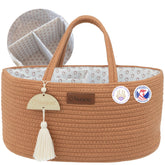 Yunioo diaper caddy organizer front view with a sturdy handle for easy transport.