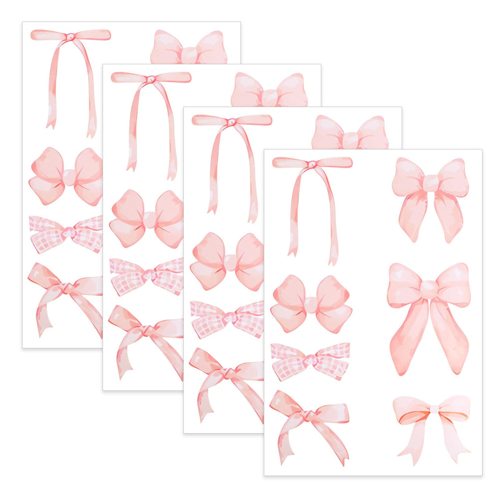 Yuomeaz bow wall sticker sheet in pink watercolor for cheerful living room decor.
