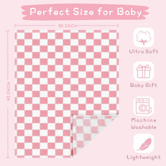 Yurhap pink checkered baby blanket swaddle-style close-up for newborn snugness.
