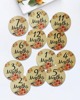 YUYUZSEN baby milestone card wooden circle floral front for elegant newborn photography.