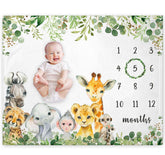Yuzioey Safari Animals Milestone Blanket front view for baby photography backdrop and growth tracking.
