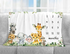 Yuzioey Safari Animals Milestone Blanket shown as a cozy swaddle option for newborn moments.