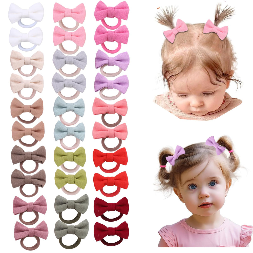 YWAOAIJD 30pc baby hair ties with 2 inch dark linen bows show soft, snag-free hold.