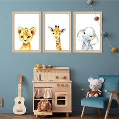 YWJKWLGS Baby Safari lion wood-framed print inspires imaginative play in kids.
