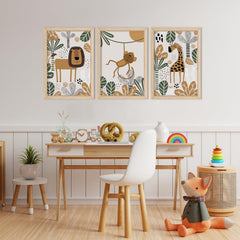 YWJKWLGS monkey print from safari wall art set, playful learning atmosphere