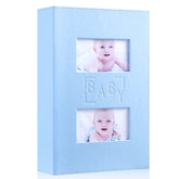 Ywlake baby boy photo album with blue leather cover, front view, ideal keepsake for newborn memories.