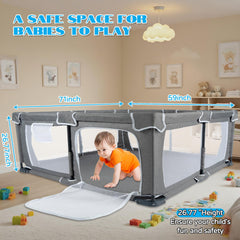 YXHUIFA foldable playpen with 360° mesh view keeps baby visible.
