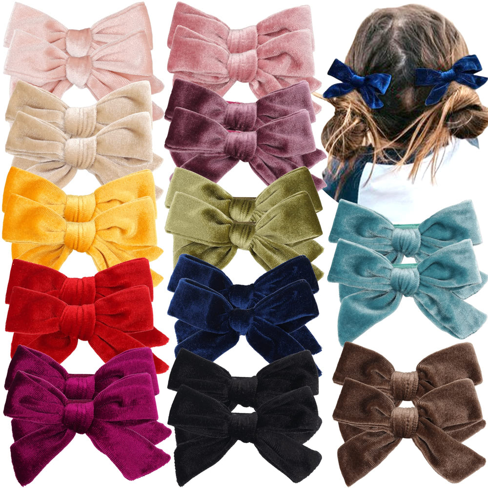 Yxiang 24pcs velvet hair bows 4in on a toddler, versatile color options
