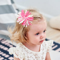Yxiang pink korker bows on girl ponytail illustrate cute accessory for daily outfits.