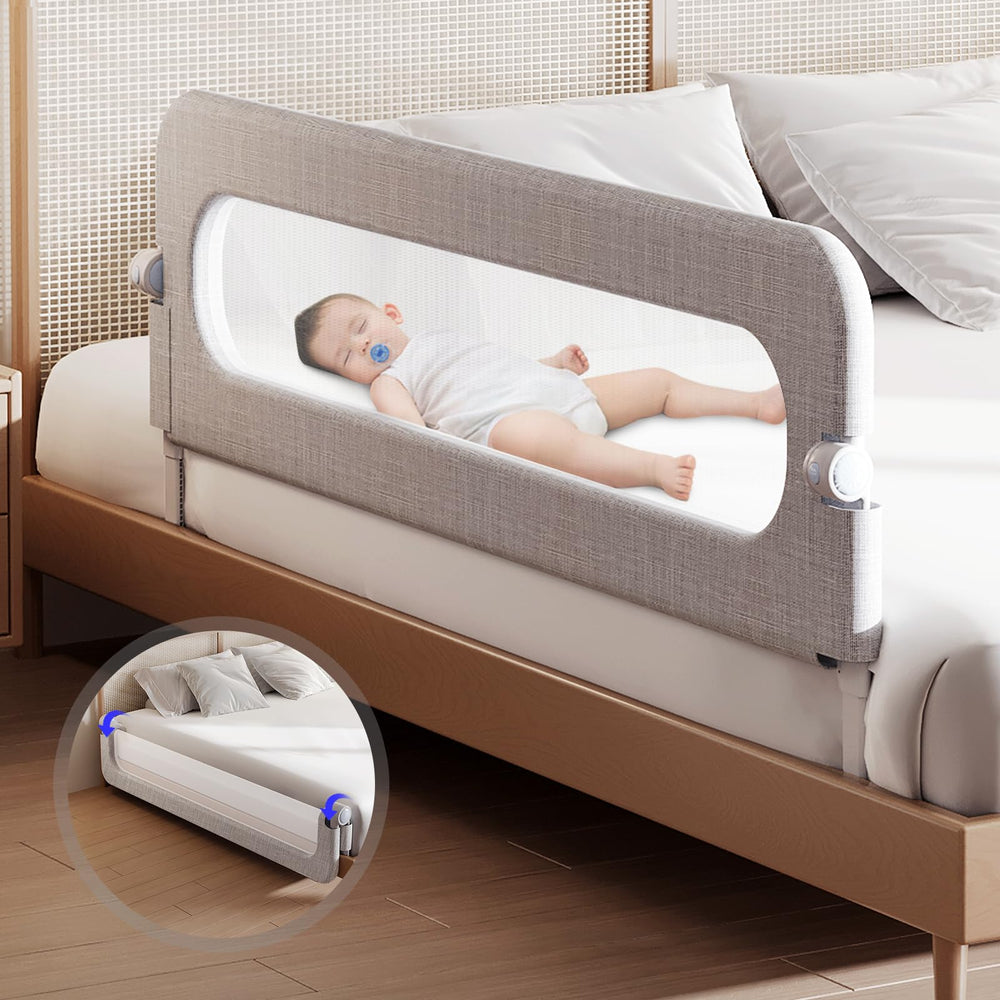 YYAMEA toddler bed rail foldable design for easy access and compact storage.