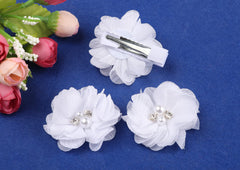 YYCRAFT rhinestone-embellished pearl flower clip in a formal updo