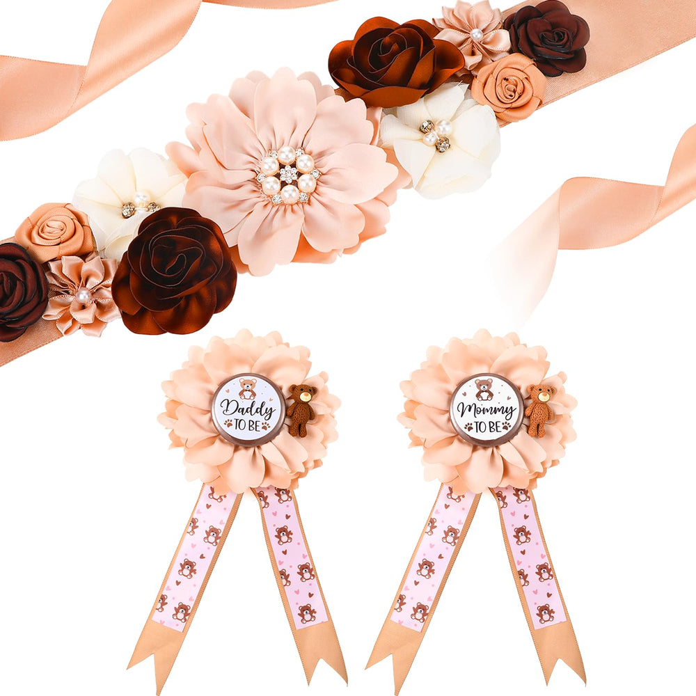 Yylaiire teddy bear mommy to be sash belt for elegant maternity photo styling.