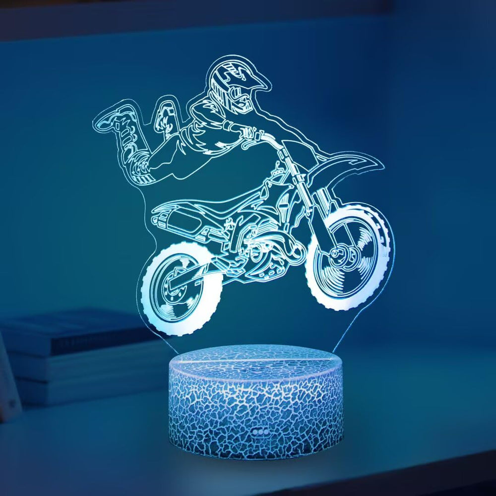 Yzddsi 3D motorcycle night light illusion for kids' rooms.