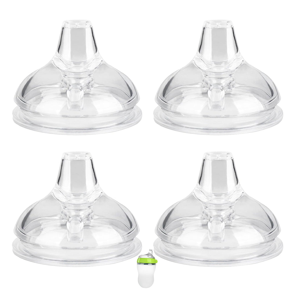 Zafflerva Spout Sippy Nipples on a Comotomo bottle close-up, gentle transition.