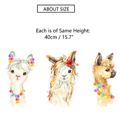 Zaiphany llama wall decal bedroom display demonstrates playful decor for girls' room