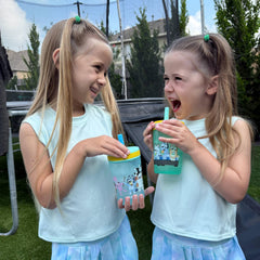 Zak Designs Bluey Kelso cups straw closeup highlighting silicone valve for spill-resistant sipping