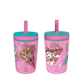 Zak Designs Kelso tumbler front view with Skye and Everest for kid-friendly hydration on the go