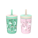 Zak Designs Kelso unicorn-pattern 15oz cup offers spill-resistant sipping for car trips