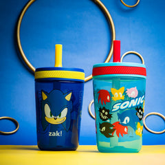 Zak Designs Sonic toddler cups two-pack close-up straw highlights soft silicone straw for easy sipping