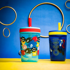 Zak Designs Sonic toddler cups two-pack leak-proof design close-up demonstrates spill prevention during play