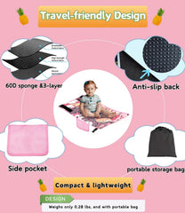 Zalhyrox toddler bed attached to aircraft seat for stability.