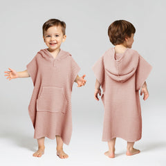 Zamlory hooded towel with hood on beach offers sun protection after swim.