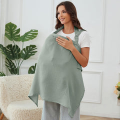 Zdolmy Muslin Nursing Cover worn for on-the-go breastfeeding with breathable comfort